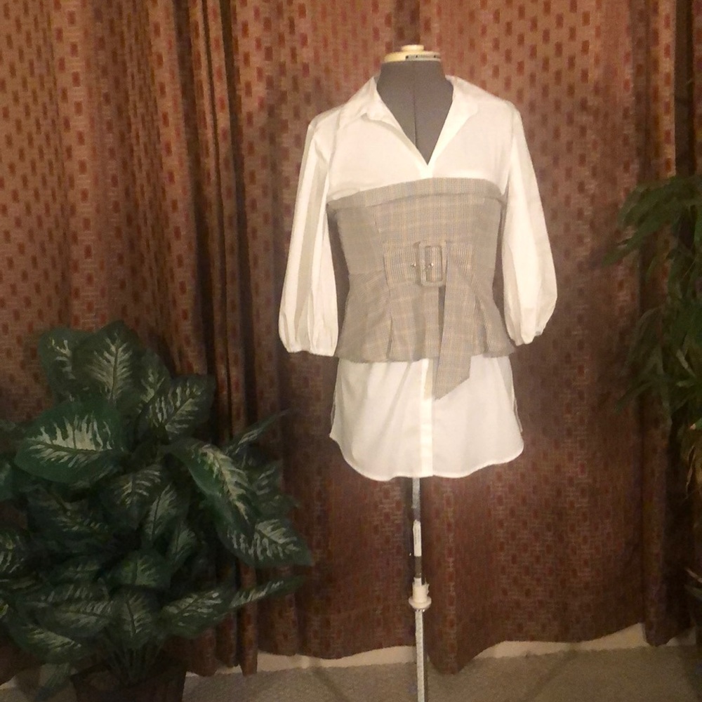 New York & Co Blouse and plaid belted corset